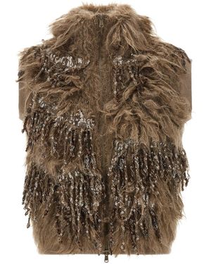 Brunello Cucinelli 'Dazzling Moss Embroidery' Vest - Brown