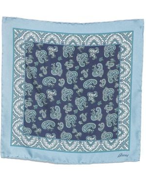 Brioni Printed Silk Pocket Square - Blue
