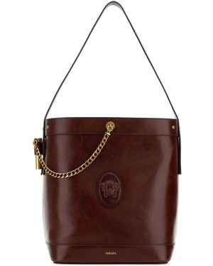 Versace Burgundy Leather Bucket Bag - Brown