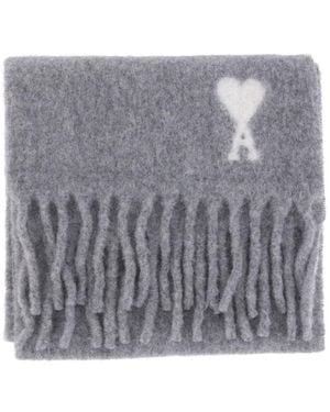 Ami Paris Ami De Coeur Wool Scarf - Gray