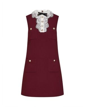 Self-Portrait Self Portrait Burgundy Crepe Mini Dress With Lace Collar - Red