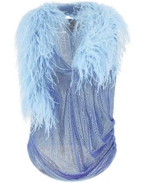 GIUSEPPE DI MORABITO Mesh And Feather Top - Blue