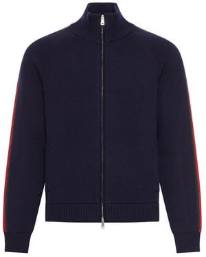 Gucci Wool Jacket With Zip And Side Web Band - Blue