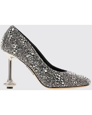 Loewe Toy Suede Pumps With Crystals And Sculptural Heel - White