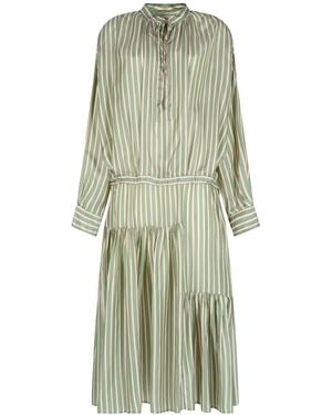 Dries Van Noten Denvo Striped Long Dress With Drawstring Waist - Green