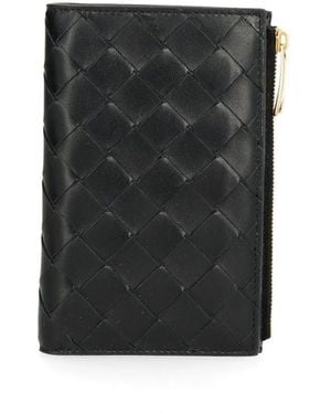 Bottega Veneta Medium Bi-Fold Braided Wallet - Black