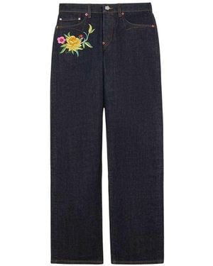 KENZO Wildflower' Straight-Leg Japanese Denim Pants - Blue