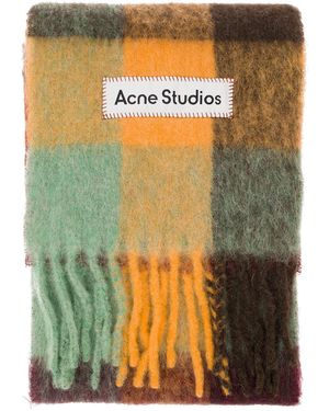 Acne Studios Scarf With Check Motif And Logo Patch - Yellow