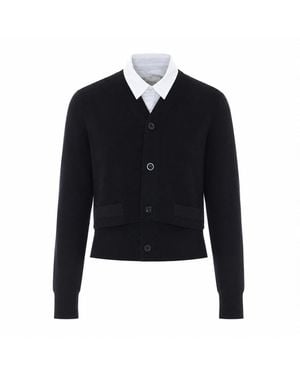 Sacai Poplin X Cotton Knit Cardigan - Blue