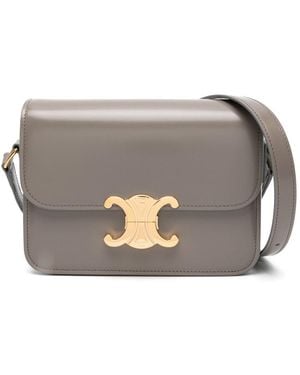 Celine Triomphe Leather Crossbody Bag - Gray