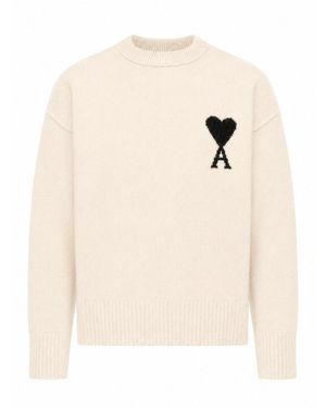 Ami Paris Ami De Coeur Wool Sweater - Natural