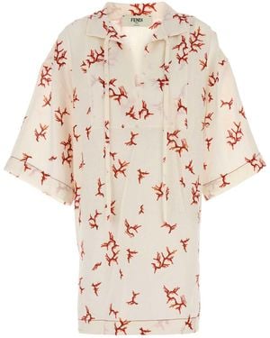Fendi Printed Linen Kaftan - White