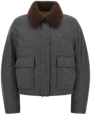 Brunello Cucinelli Shearling Collar Cropped Jacket - Gray