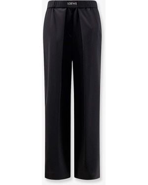 Loewe Wool Pants With Logo Detail - Black