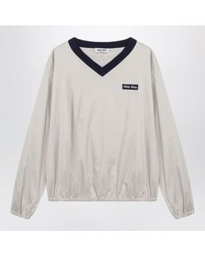 Miu Miu Tech Pongee V-Neck Sweatshirt - White