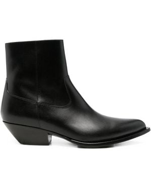 Celine Leon Leather Ankle Boots - Black