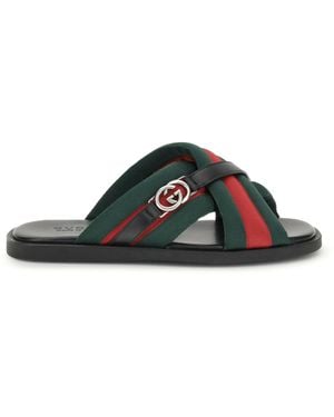 Gucci Web Sandals With Interlocking Gg - Black