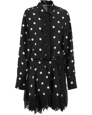 Sportmax Spxbosso Silk Shirt Dress With Lace Inserts - Black