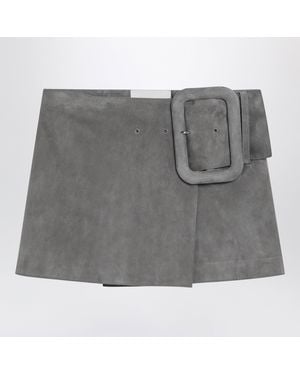 Ami Paris Suede Mini Skirt With Large Buckle Belt - Gray