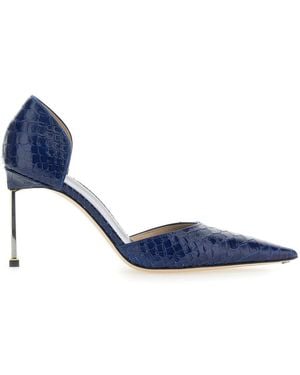 Tom Ford 'D'Orsay' Pumps With High Metallic Stiletto Heel And Embossed Crocodile Effect - Blue