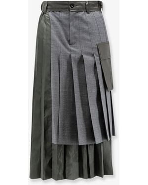Sacai Pleated Wool Blend Skirt - Gray