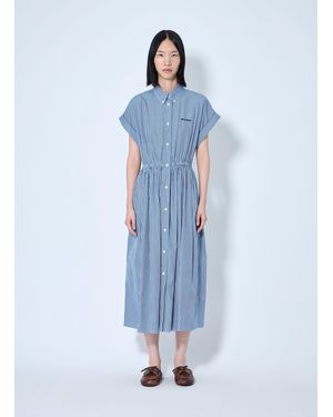 Miu Miu Vertical Stripe Poplin Midi Dress - Blue