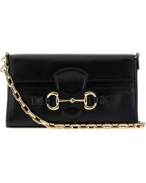 Gucci Leather Medium Horsebit Ristretto Shoulder Bag - Black