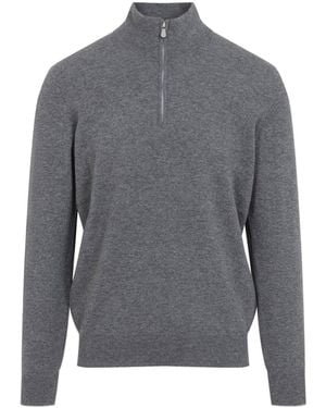 Brunello Cucinelli Half Zip Cashmere Sweater - Gray
