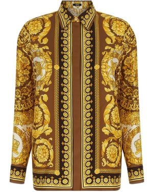 Versace Silk Shirt With 'Barocco' Print - Yellow