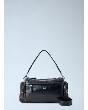 Prada Distressed Nappa Leather Shoulder Bag - Blue