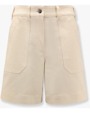 Moncler Stretch Cotton Shorts With Maxi Logo Patch - Natural