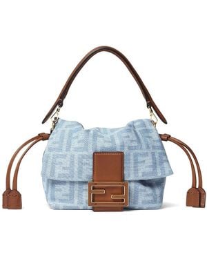 Fendi Mamma Baguette Small Ff Denim Mini-Bag - Blue