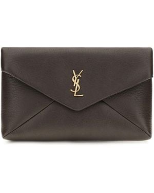 Saint Laurent Envelope Leather Clutch - Gray