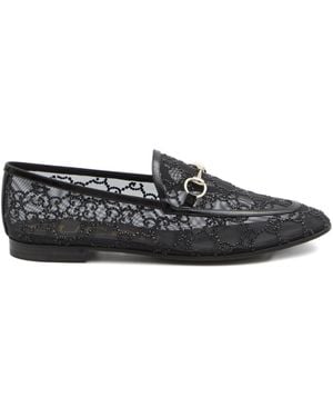 Gucci New Jordaan Gg Crystal Loafers - Black