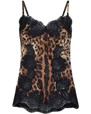 Dolce & Gabbana Leopard-Print Satin And Lace Camisole Top - Black