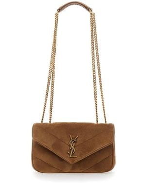 Saint Laurent Ysl Pw Mini Loulou Suede Satin - White