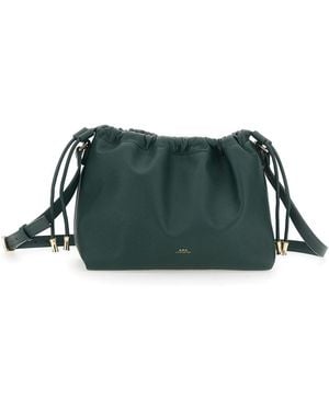 A.P.C. 'Ninon' Crossbody Bag With Drawstring Closure And Embossed Logo Lettering On The Front - Green