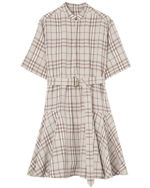 Burberry Linen Blend Short Dress - Natural