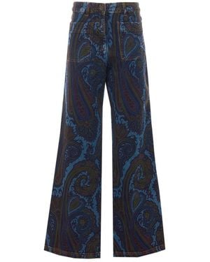 Etro Paisley Motif Wide Leg Jeans - Blue