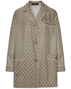 Gucci Printed Silk Twill Shirt - Gray