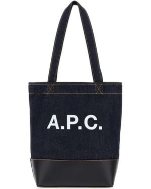 A.P.C. Dark Denim And Leather Axelle Shopping Bag - Black