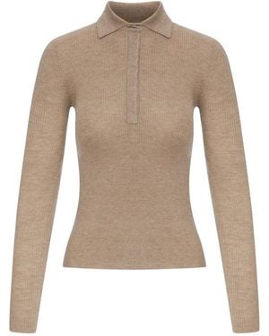 Max Mara Ribbed Knit Polo Shirt - Natural