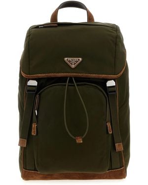 Prada Re-Nylon And Suede Backpack - Green