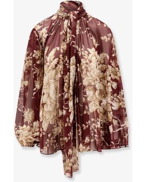 Dolce & Gabbana Chiffon Shirt With Rose Print - Brown