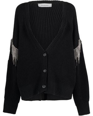 Sportmax Removable Sleeves Wool Cardigan With Rhinestone - Black