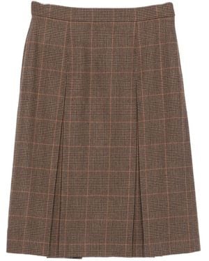 Saint Laurent Prince Of Wales Midi Skirt - Brown