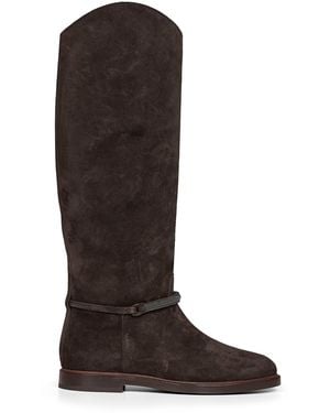 Brunello Cucinelli Pepper Suede Boot With Precious Strap - Brown