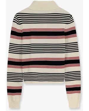 Celine Striped Cotton Polo Sweater - White
