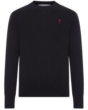 Ami Paris Crewneck Sweater Ami De Coeur - Blue