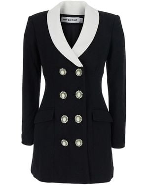 Self-Portrait Jacket With Contrasting V-Neck And Jewel Buttons - Black